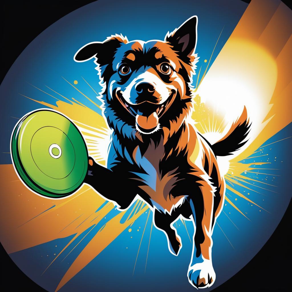 Excited Dog with Frisbee in Comic Style