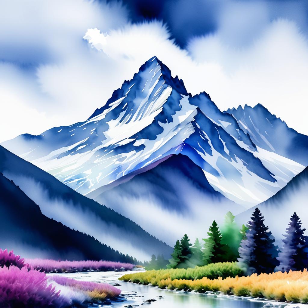 Vibrant Watercolor Mountain Landscape