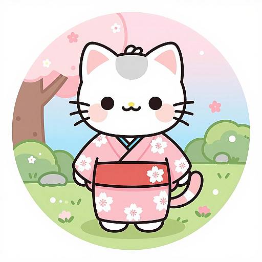 Whimsical Kitten in Sakura Garden