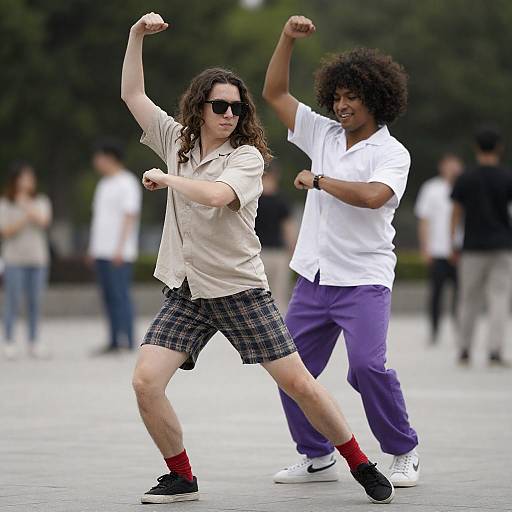 Two Friends Dancing Outdoors in Motion