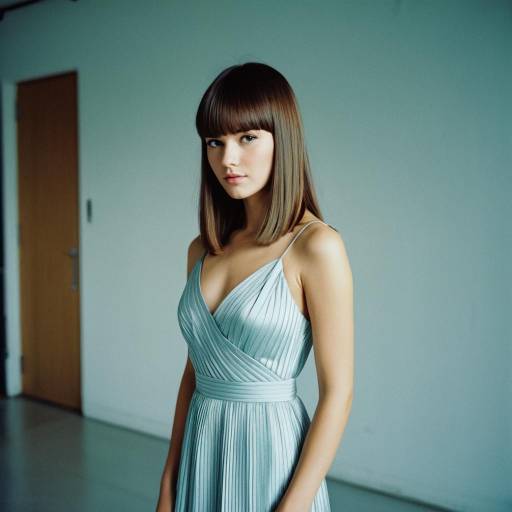 Elegant Woman with Bangs in Fashion Studio