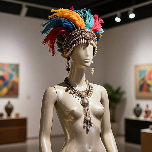 Mannequin with Vibrant Headdress and Jewelry