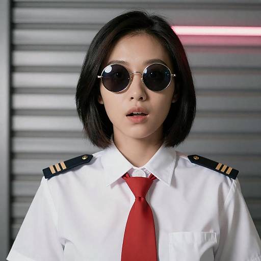 Surprised Asian Female Pilot in Uniform