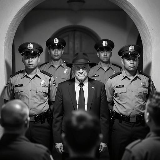 Dramatic Black-and-White Police Portrait