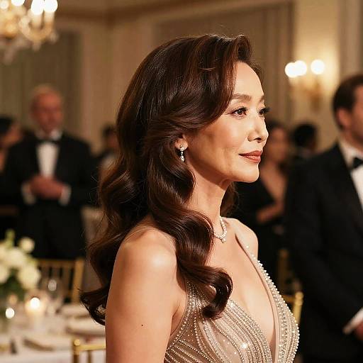 Elegant Middle-aged Woman with Textured Layers Hairstyle at Gala