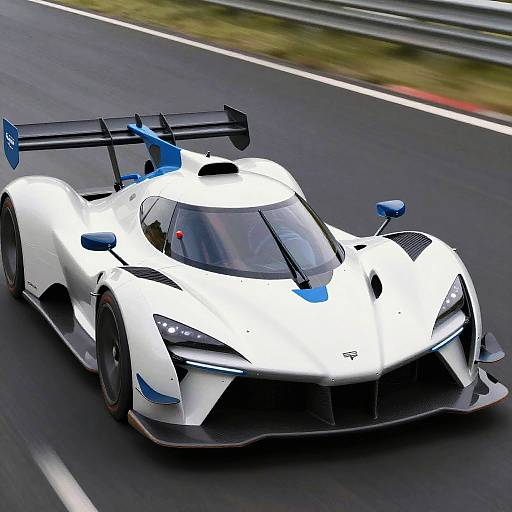 Futuristic White and Blue Racing Car