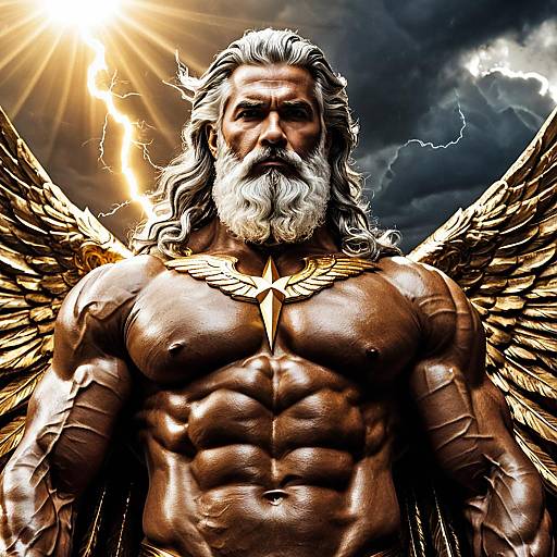 Powerful Zeus-like God with Golden Wings