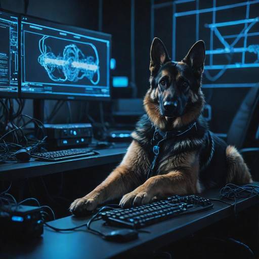 Cinematic German Shepherd at Computer Desk Cinematic German Shepherd at Computer Desk