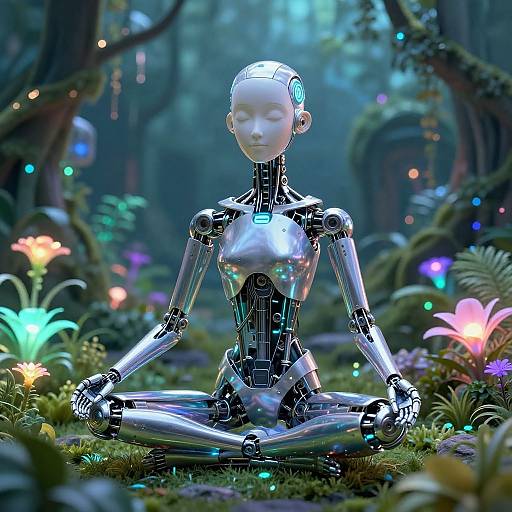 Futuristic AI Meditating in Garden