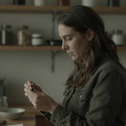 Concentrated Woman in Dim Green Light