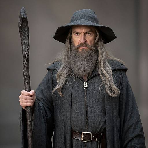 Wizard Costume with Long Beard and Staff