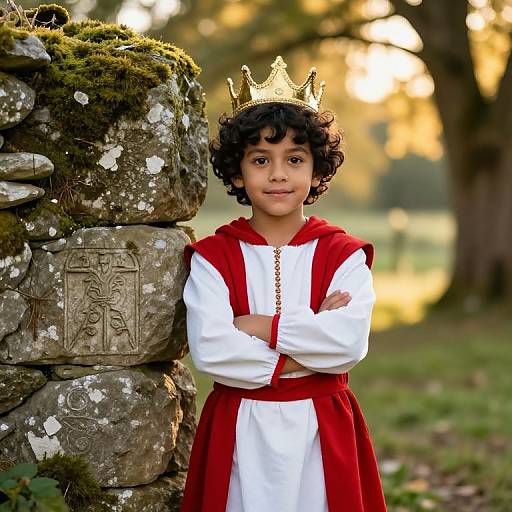 Young Crowned Boy in Magical Countryside