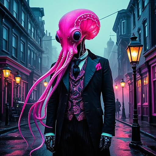 Neon Pink Squid in Victorian Elegance