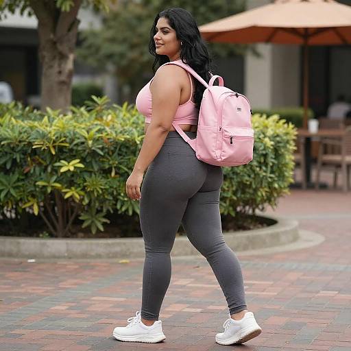 Curvy Woman in Pink Sportswear Outdoors