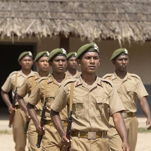 Soldiers Marching with Intense Focus