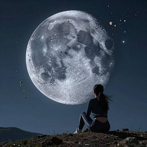Girl Watching Asteroid Impact on Moon