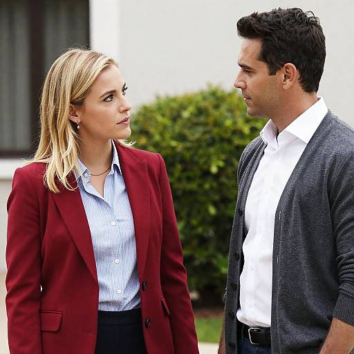 Man and Woman Engaged in Conversation Outdoors