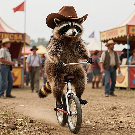 Raccoon Cowboy Unicycle Carnival