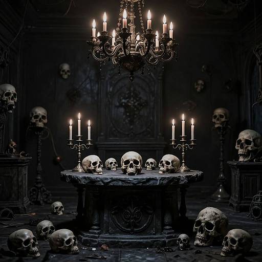 Eerie Skull-Adorned Ritual Altar