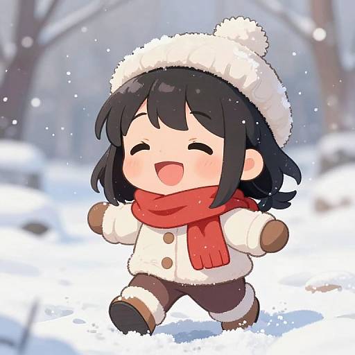 Chibi Black Girl Playing in Snow