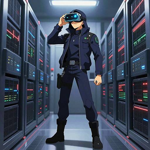 Cyberpunk Hacker with VR Headset