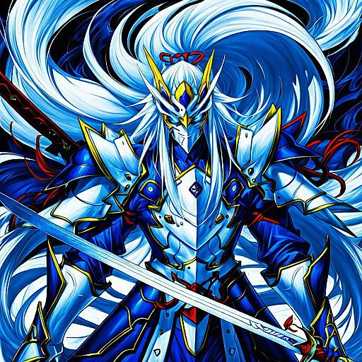 Illustration of Hakumen, blazblue in the style of Yetworldview kaze
