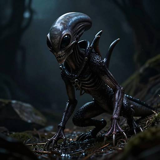 Cinematic Chiaroscuro Owl-Lizard Alien Portrait