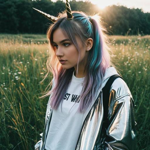 Teen Girl with Unicorn Hair in Metallic Jacket