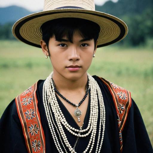 Young Man in Traditional Attire with Jewelry and Hat