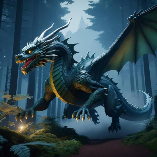 Ancient Dragon in Enchanted Night Forest Ancient Dragon in Enchanted Night Forest