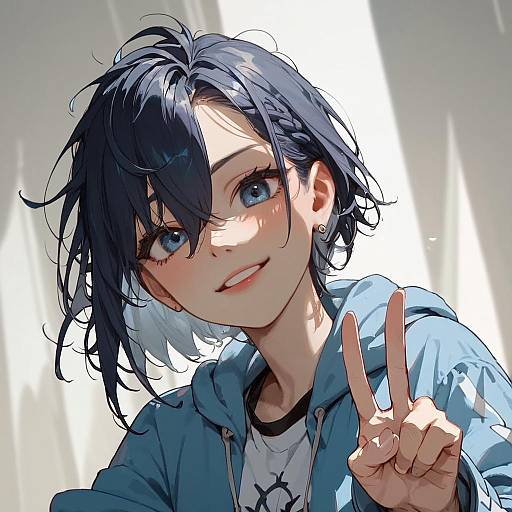 Happy Anime Upper Body V-Sign