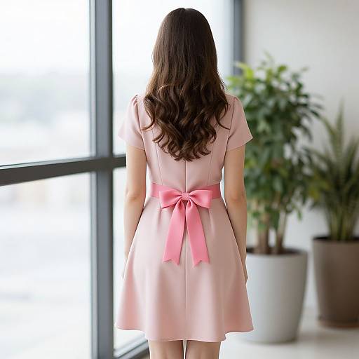 Woman in Pink Dress by Window