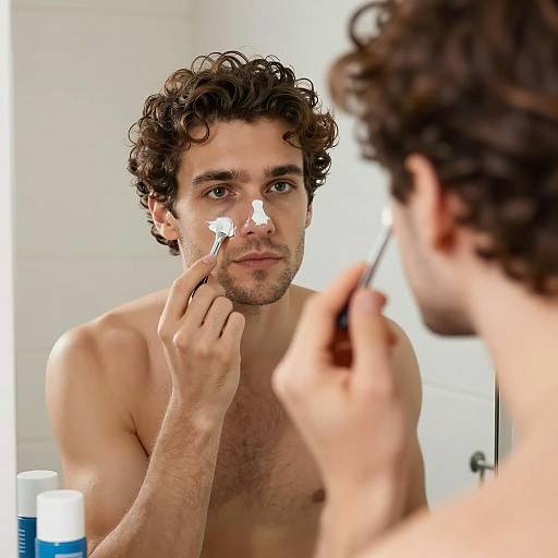 Intense Reflection: Male Grooming Moment