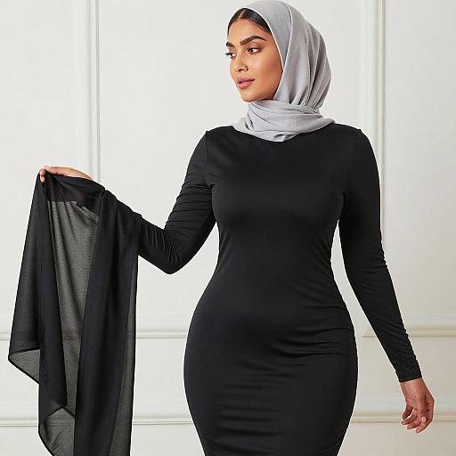 Curvy Woman in Gray Hijab Profile