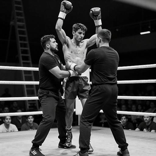 Black-and-White Boxer Supported in Ring