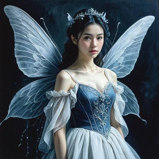 Elegant Fairy in Delicate Gown with Translucent Wings Elegant Fairy in Delicate Gown with Translucent Wings