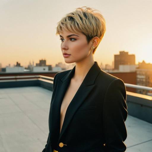 Fashion Model with Pixie Cut on Rooftop