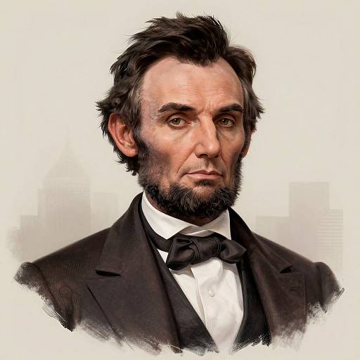 Digital portrait of a stern, bearded man with dark hair, wearing a black tuxedo, white shirt, and black bow tie against a white