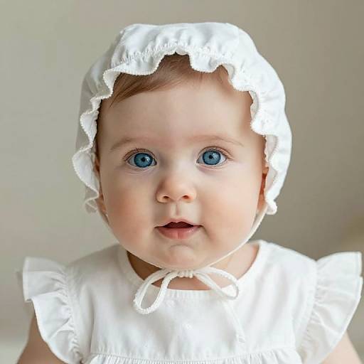 Adorable Baby Girl in White Bonnet