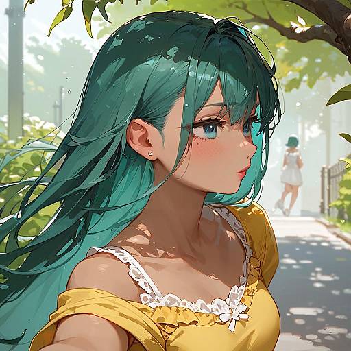 Green-Haired Girl in Yellow Sundress