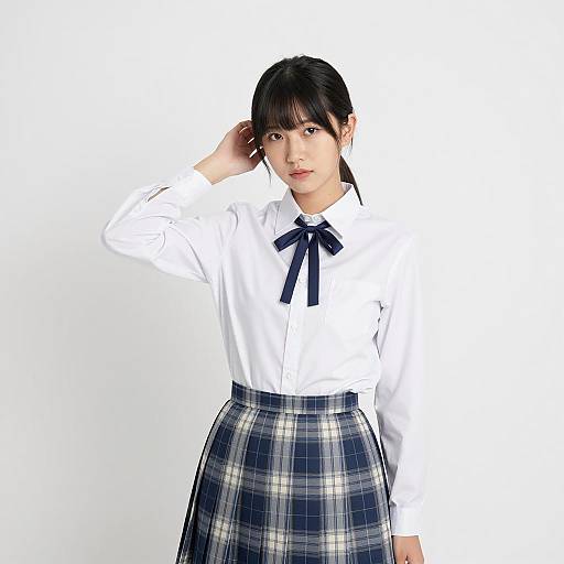 Portrait of Asian Woman in Plaid Skirt