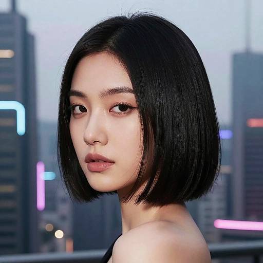 Sleek Bob in Neon Futuristic City