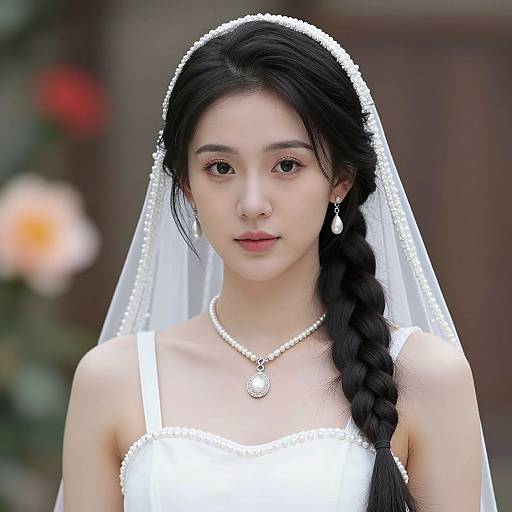 Realistic Portrait of Asian Lady in White