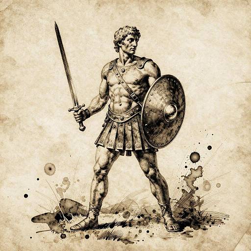 Ink Etching of Ancient Greek Warrior Hector