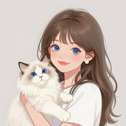 Whimsical Girl with Fluffy Kitten