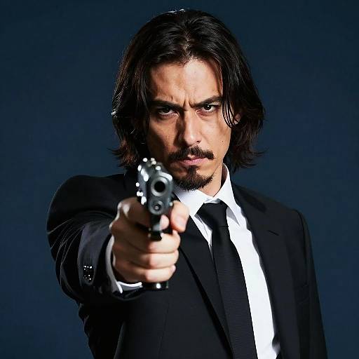 Serious Man with Gun in Dramatic Light