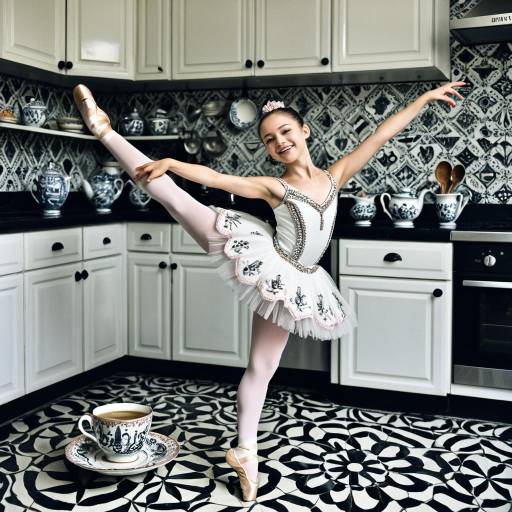 Joyful Ballet Dancer Posing in Kitchen