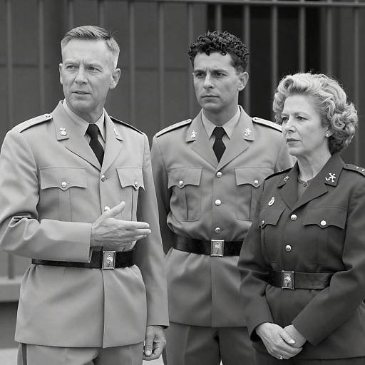 Three Military Personnel in Black-and-White