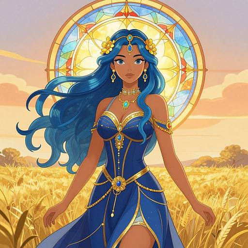 Fantasy Woman in Blue and Gold