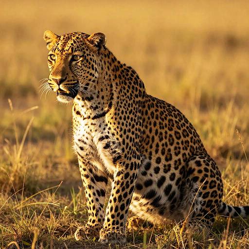 Golden Leopard in Sunlit Savannah
